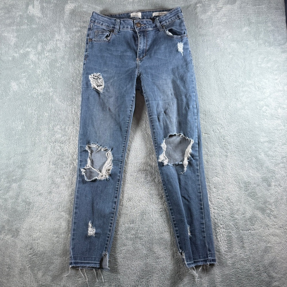 Cotton On 91 Mid Grazer Skinny Jeans Blue Distressed Raw‎ Hem Size US 8